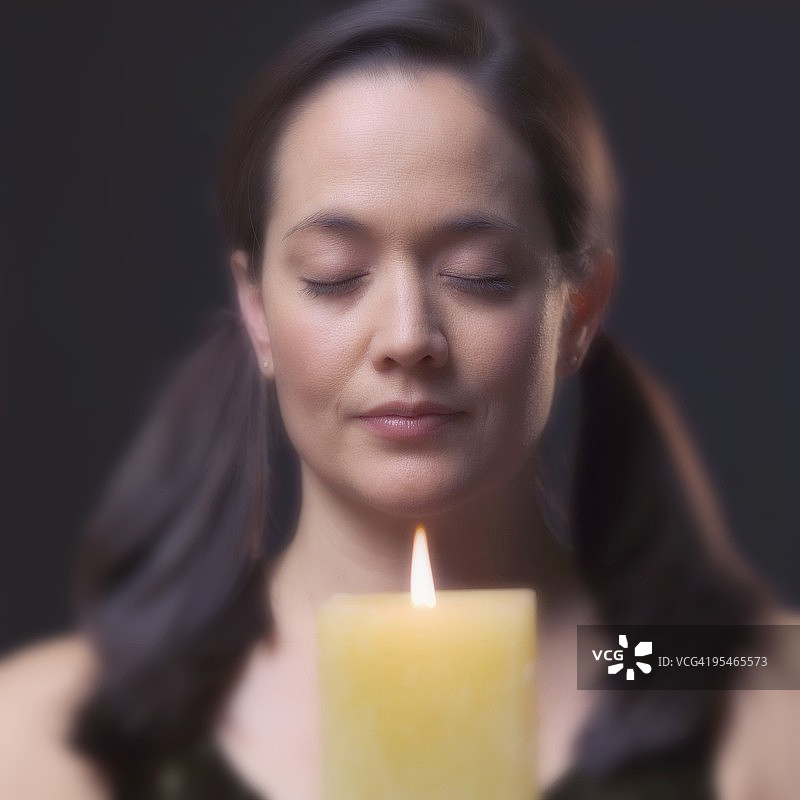 女人在蜡烛前冥想图片素材
