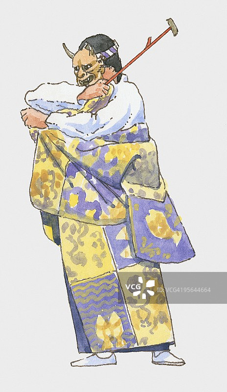 歌舞伎能剧演员插画图片素材