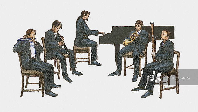 混合五重奏插画图片素材