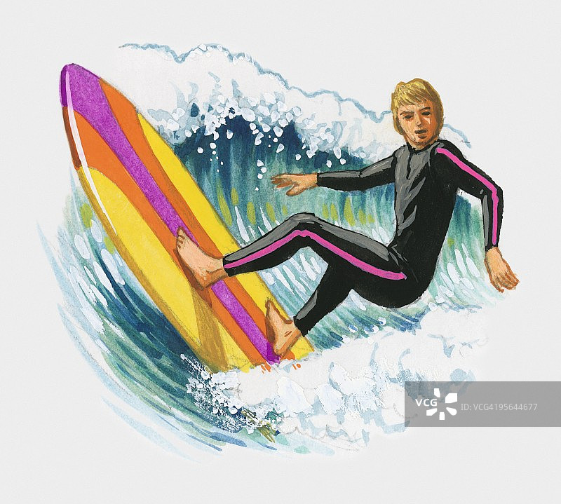 男子冲浪插画图片素材
