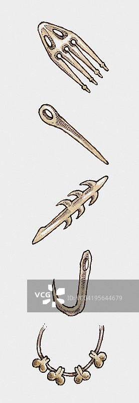 美索不达米亚梳子、地中海东部针、地中海珠子插画图片素材