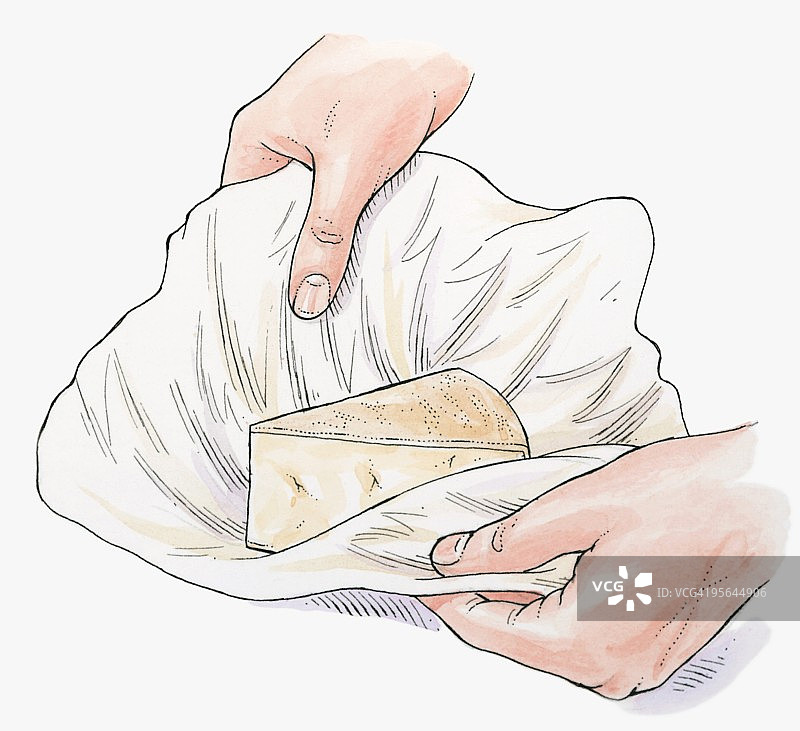 用细布包裹以保持硬奶酪湿润的插画图片素材