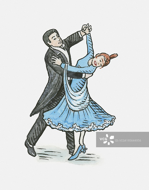 男女在跳舞厅跳舞插画图片素材