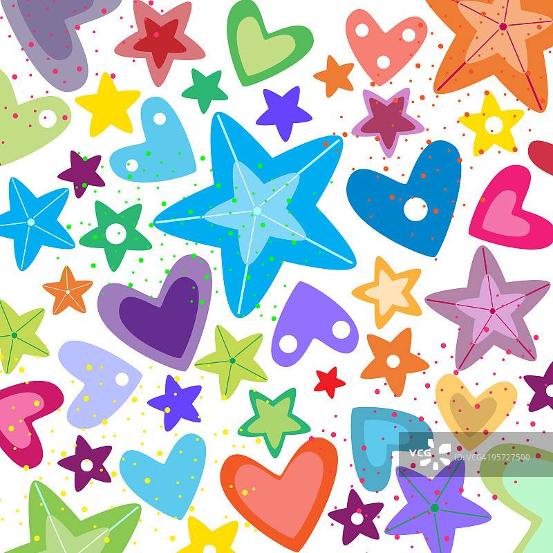 白色背景上的抽象彩色海星和心形图片素材