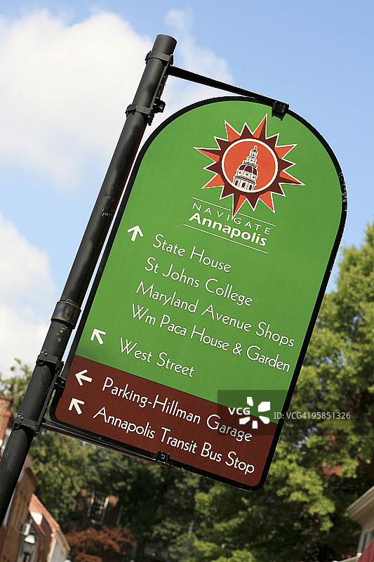 美国马里兰州安纳波利斯市中心街道标志图片素材