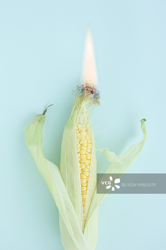 带火焰的玉米棒，特写图片素材