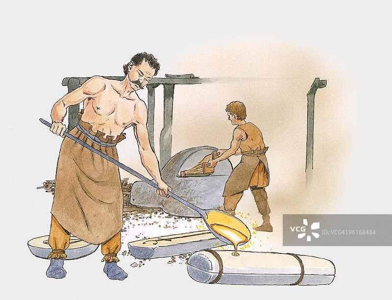 19世纪青铜制作工艺插画图片素材