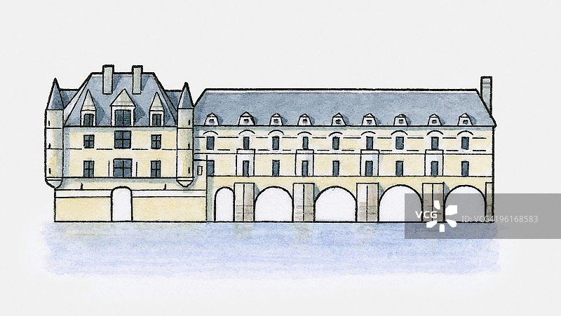 法国舍农索城堡插画图片素材