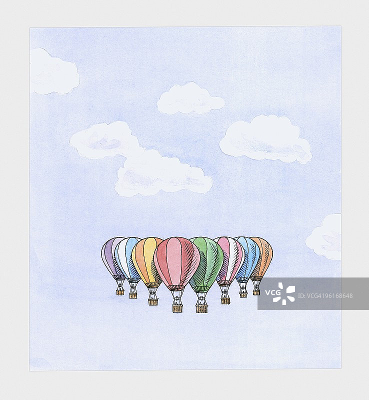 天空中五彩缤纷的热气球插画图片素材