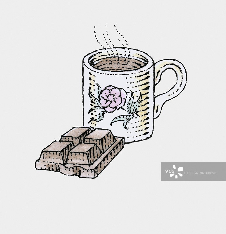 热巧克力和部分食用巧克力棒插画图片素材