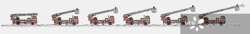 消防车云梯上升的插画序列图片素材