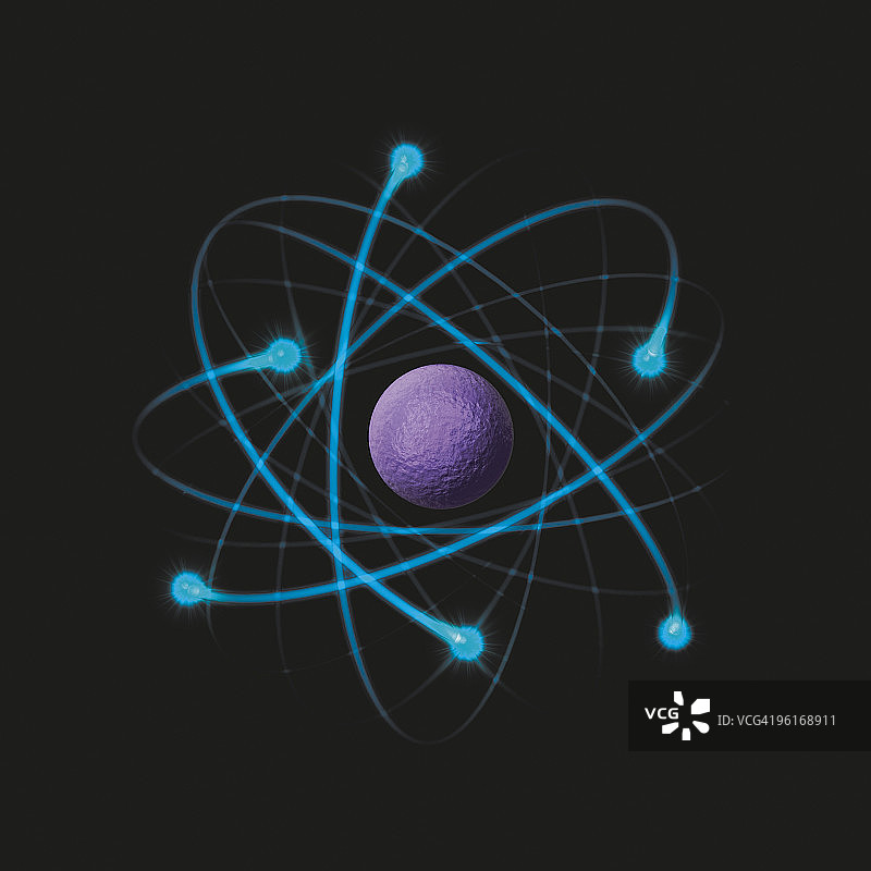 原子卢瑟福模型插图，包含原子核与带负电的电子图片素材
