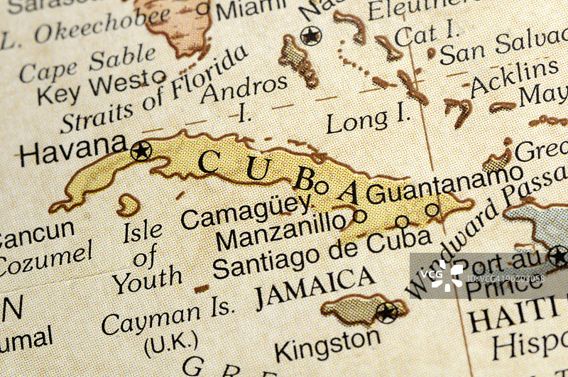 古巴及其周边地区地图特写图片素材