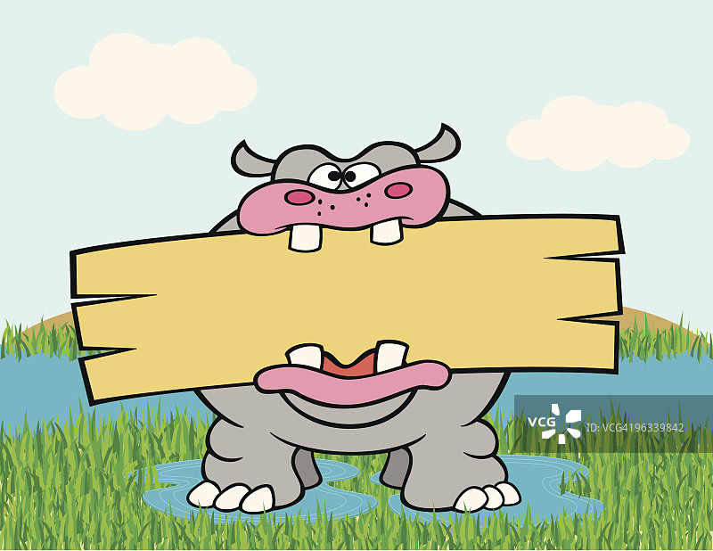 河马举着空白标牌图片素材