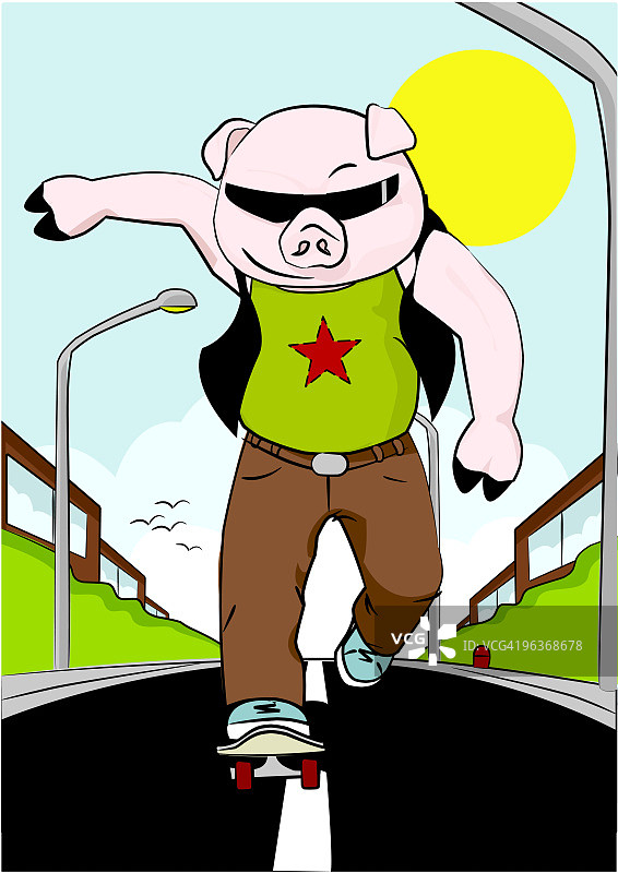 滑板猪图片素材