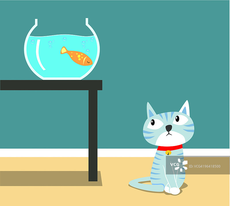 有鱼缸的猫图片素材