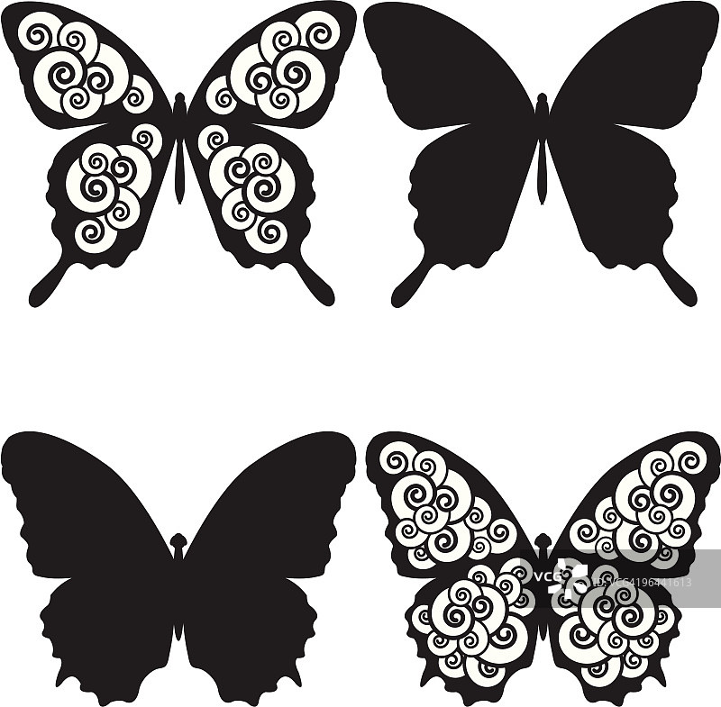 蝴蝶与螺旋剪影图片素材