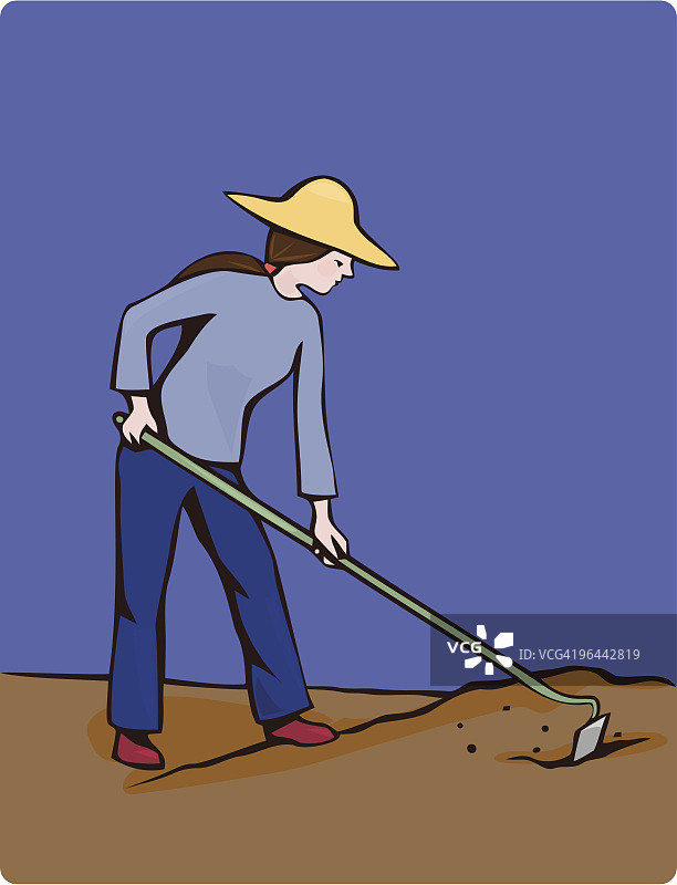 用锄头翻土的女园丁图片素材