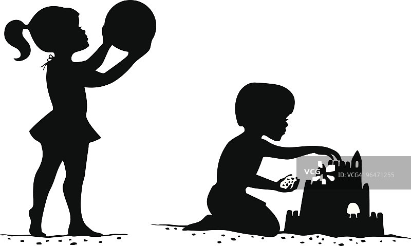 海滩儿童剪影图片素材