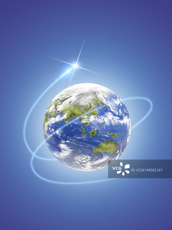 环绕地球的网络光，计算机图形，蓝色背景图片素材