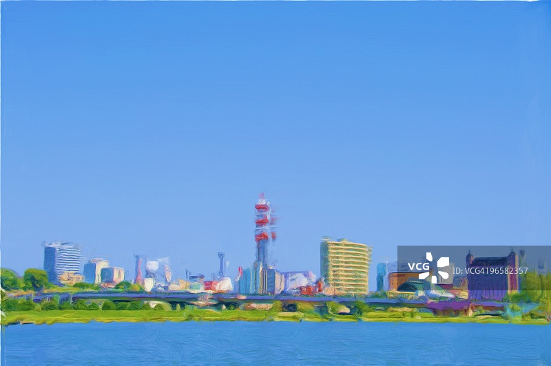 日本本州茨城县水户市天际线画作图片素材