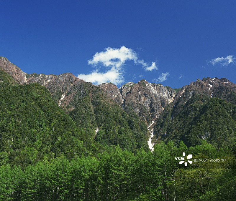 日本长野县松本市上高地的森林和山脉图片素材
