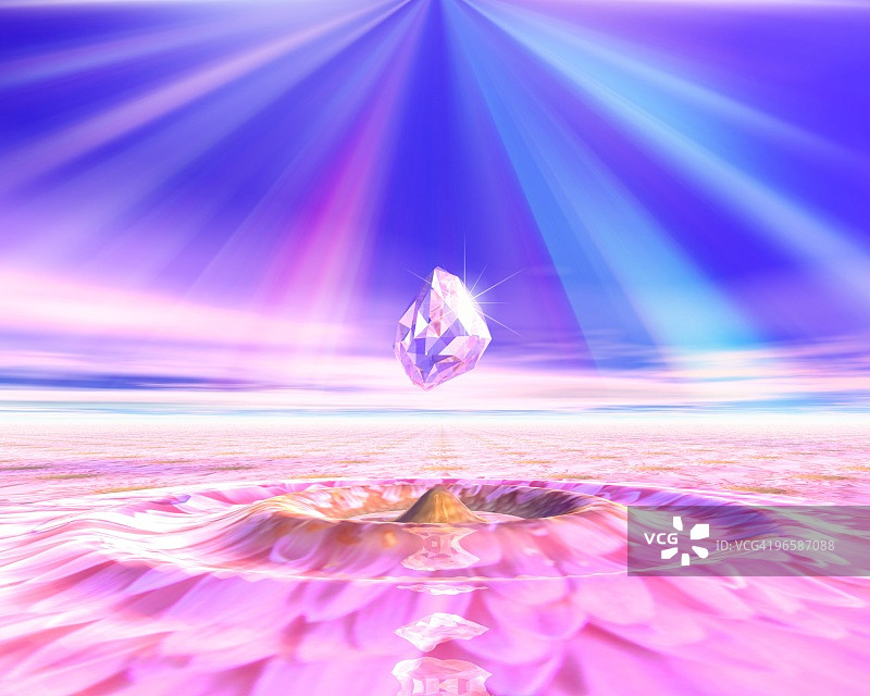 光线下波光粼粼水面上的漂浮珠宝图片素材