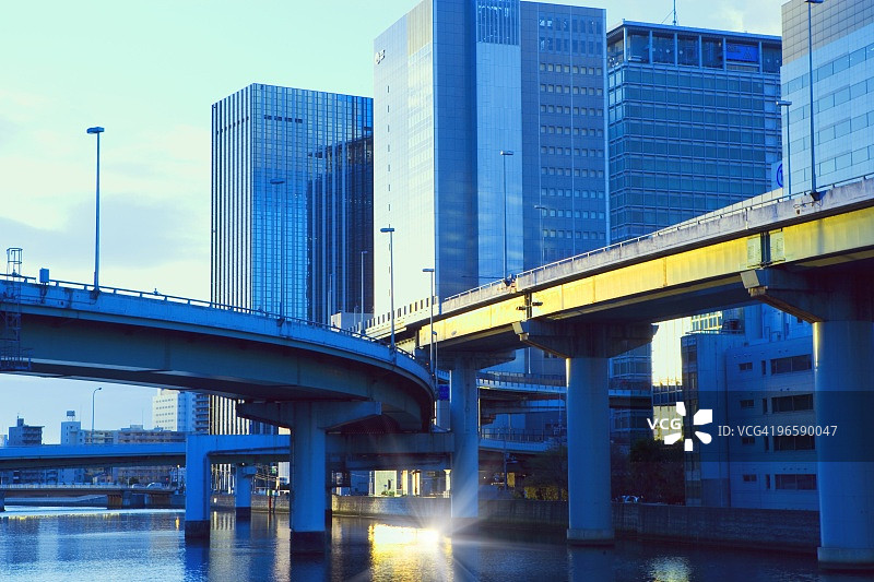 日本大阪市北区中之岛的道路和建筑图片素材