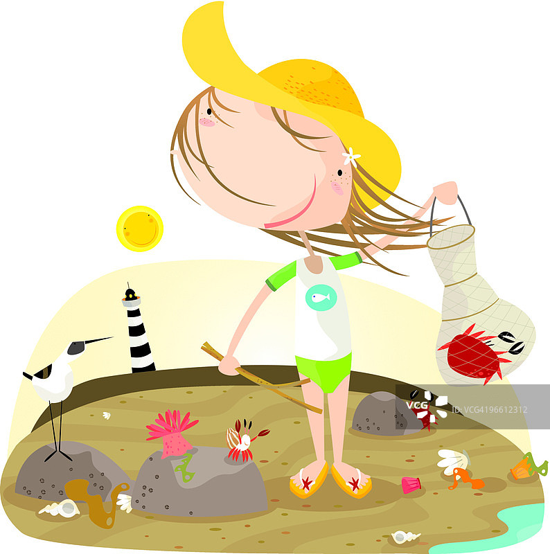 在海边抓螃蟹图片素材