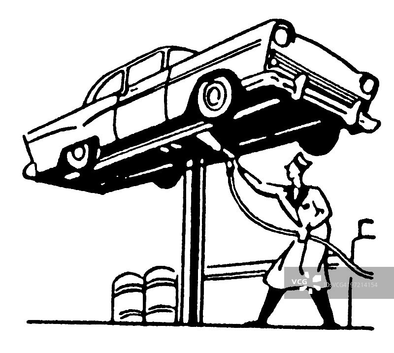 汽车技工在升降机上工作图片素材