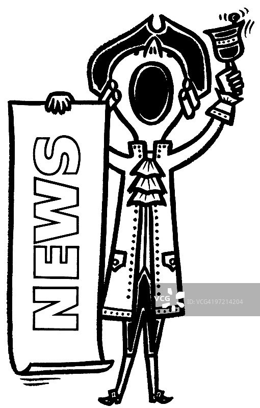 大喊的男人摇铃手持新闻卷轴图片素材