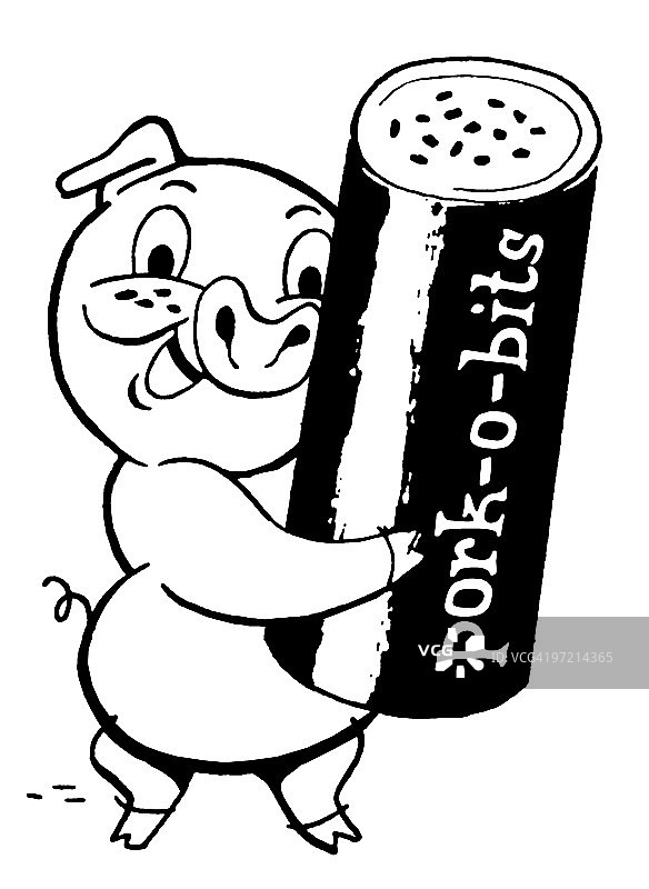 拿着Pork-O-bits的猪图片素材