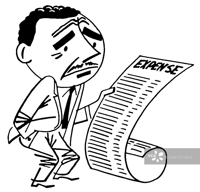 商人拿着长长的费用报表图片素材