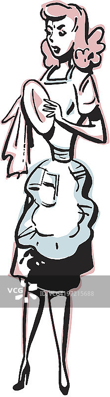 女人擦盘子图片素材