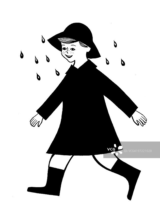 雨中行走男孩图片素材