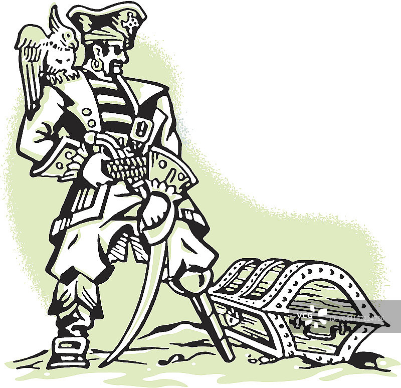 海盗眺望宝藏船图片素材