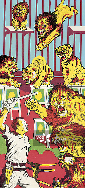 狮子袭击马戏团驯兽师图片素材