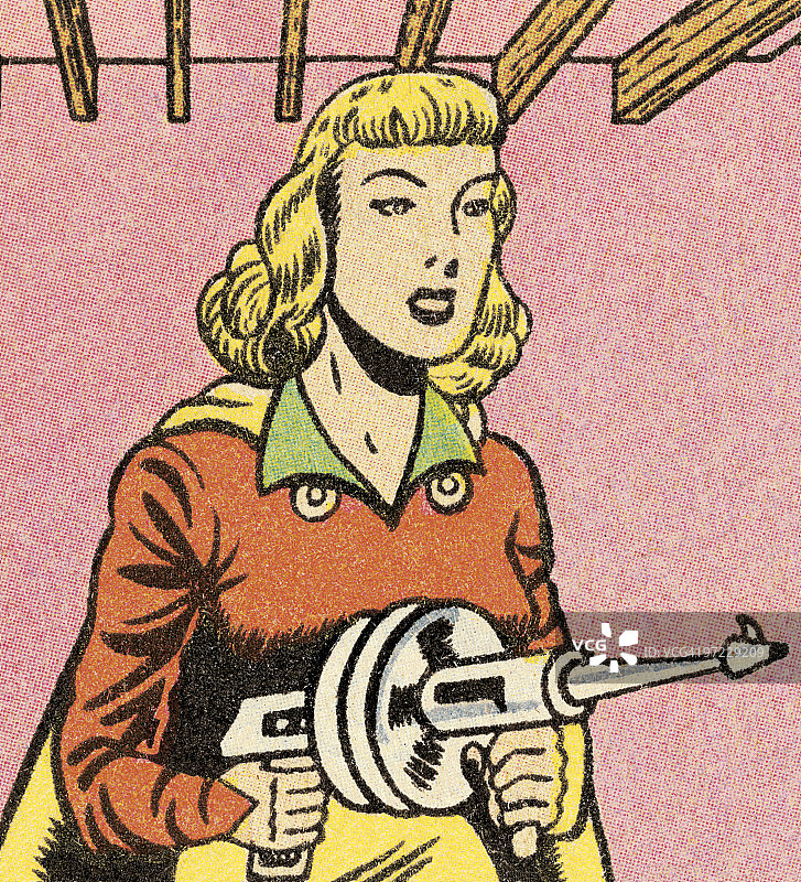 拿着射线枪的女人图片素材