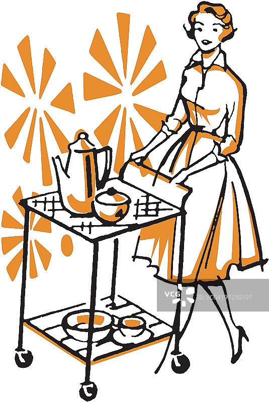 推着餐车的女人图片素材