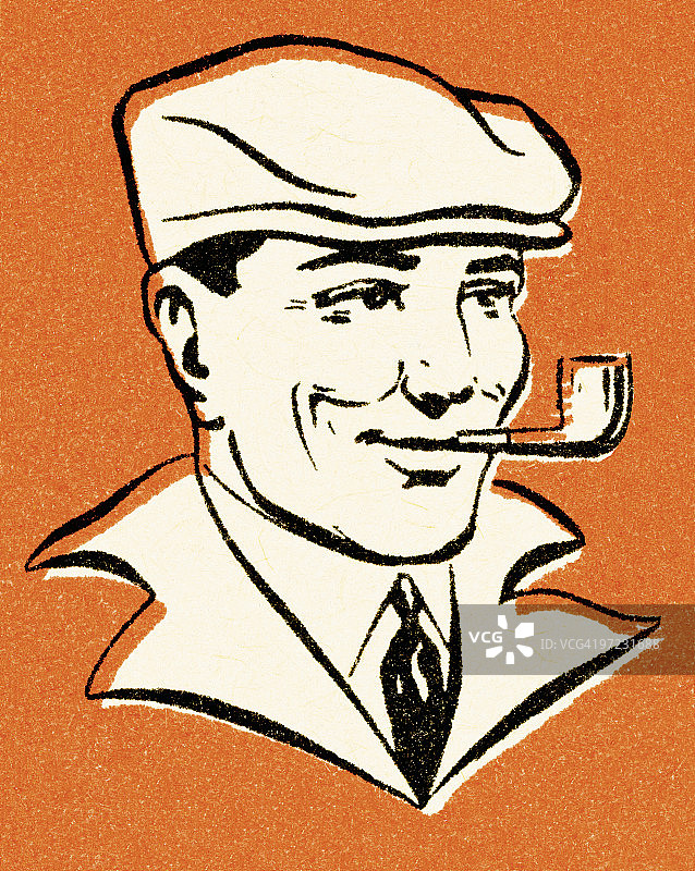 戴着鸭舌帽和叼着烟斗的男人图片素材