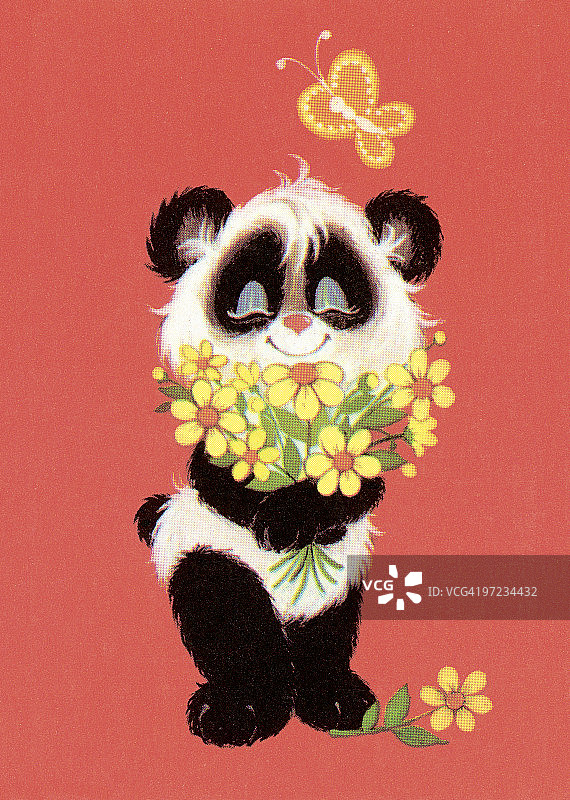 熊猫与鲜花图片素材