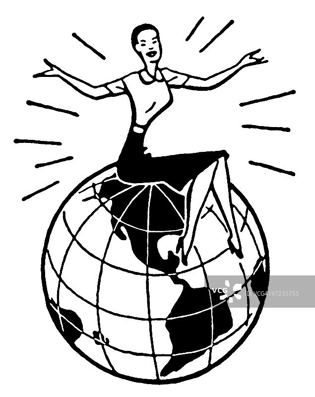 女人坐在地球上图片素材