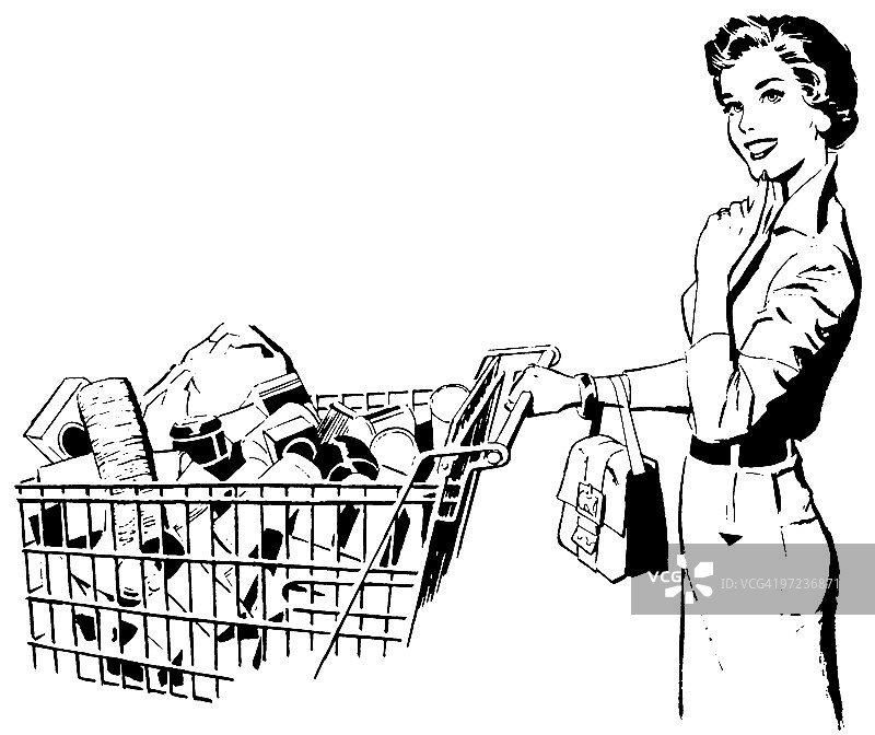 拿着食品杂货的女人图片素材