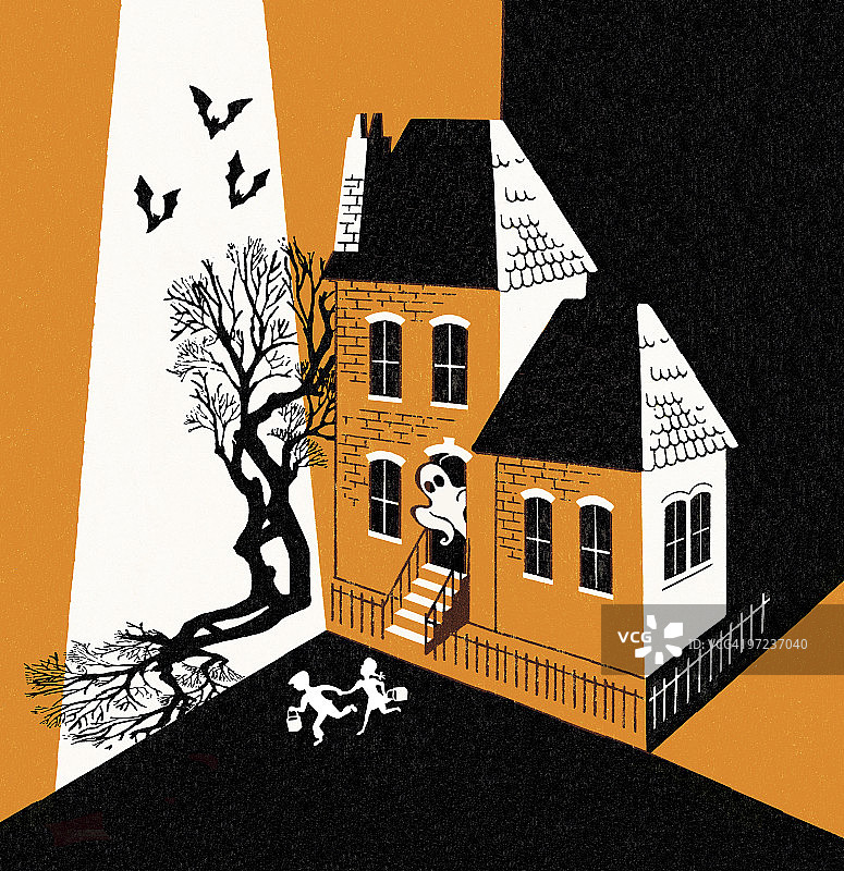 万圣节吓唬孩子的鬼魂图片素材
