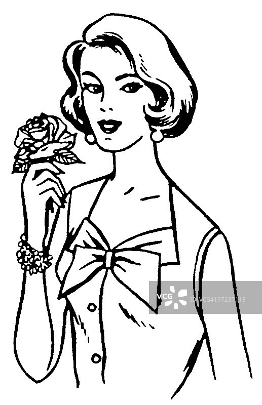 手持玫瑰的女人图片素材