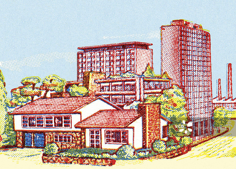 城市旁的房屋图片素材