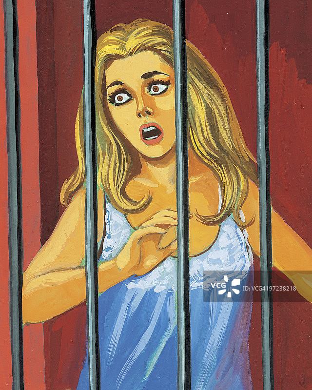 铁栏后的女人图片素材