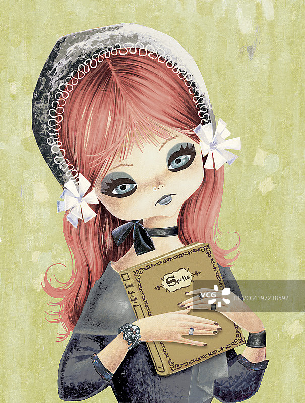 手持魔法书的大眼睛女孩图片素材