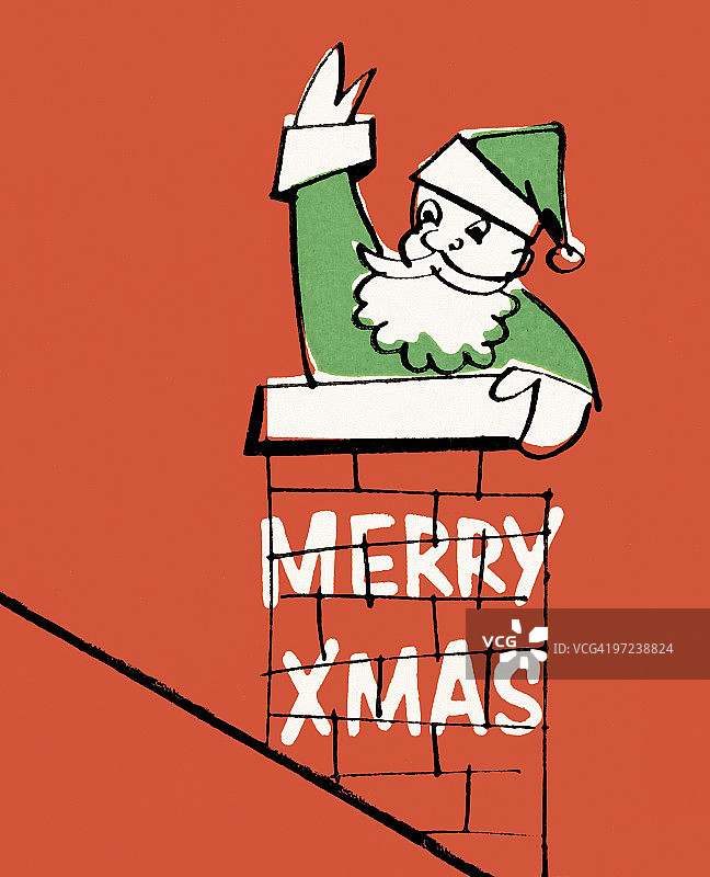 圣诞老人从烟囱里爬出来图片素材