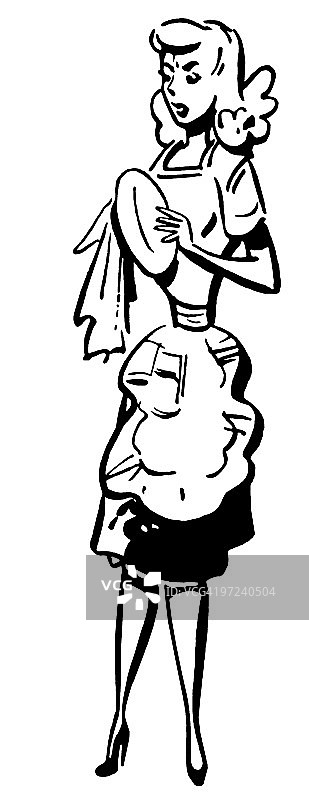 女人擦盘子图片素材